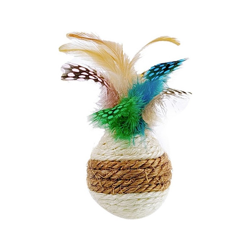 JOUET CHAT : 2 BALLES SISAL AVEC PLUMES