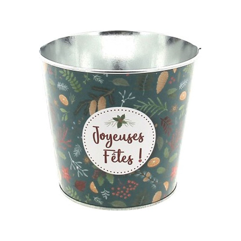 C POT "JOYEUSES FETES" TURQUOISE D13.5 H12 CM NOEL
