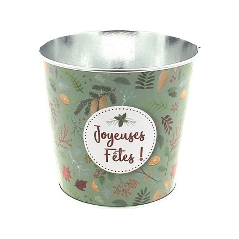 !!!!! C POT "JOYEUSES FETES" VERT D13.5 H12 CM