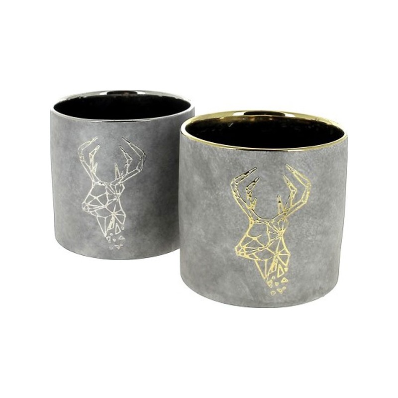 C POT ROND MOTIF CERF ASST 2 ORCHID9 D10.5 H10.5 CM