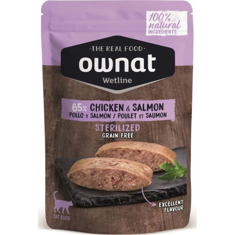 OWNAT WETLINE STERILIZED CHICKEN & SALMON (CAT) 12 X 85G uc1
