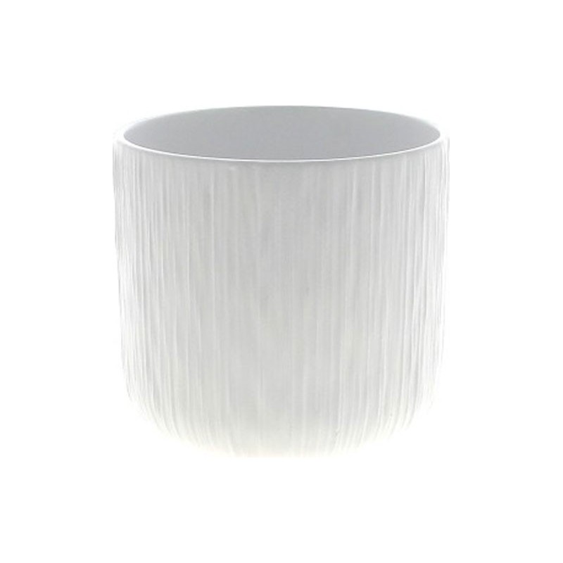 C. POT BLANC STRIÉ D15.5 H14.5 CM