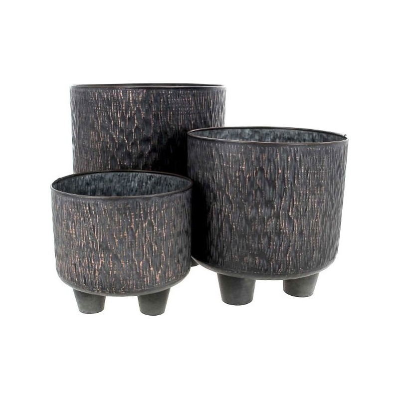 C.POT SUR PIED S/3 D19H17 D22.5 H23 D26.5H30 NOIR/CUIVRE