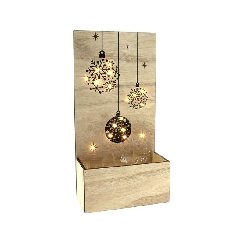 !!!!! DECO BOIS BOULE + LED 15*9 H29.5CM NATUREL