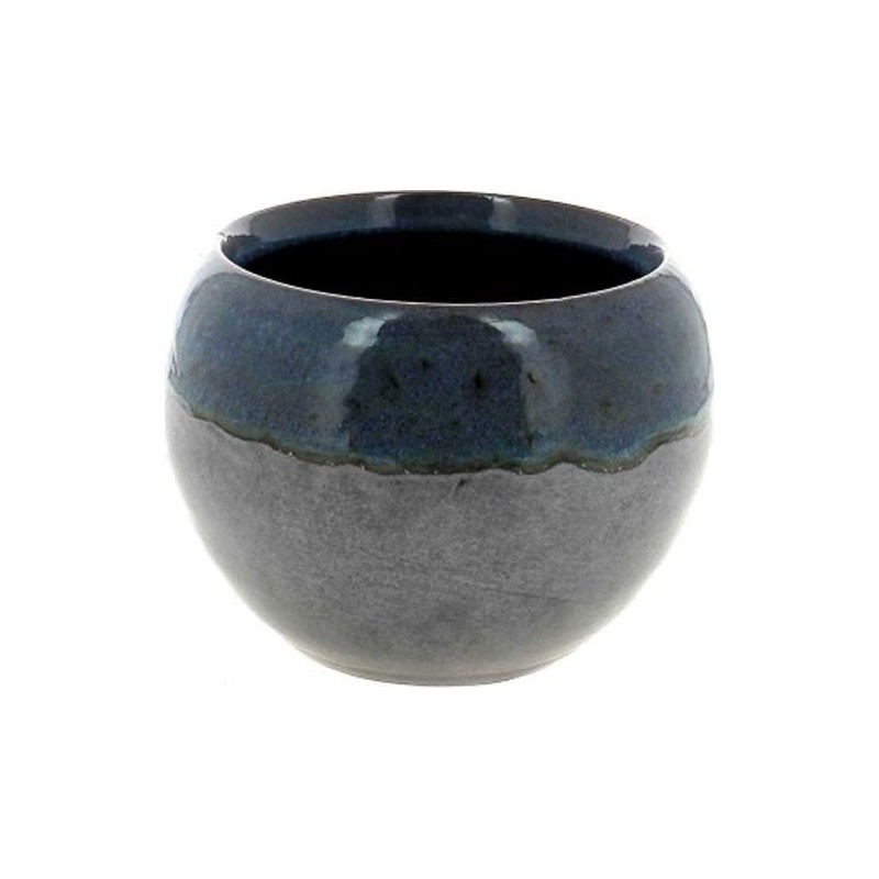 C.POT BOULE D19 H14CM NOIR REBORD BLEU