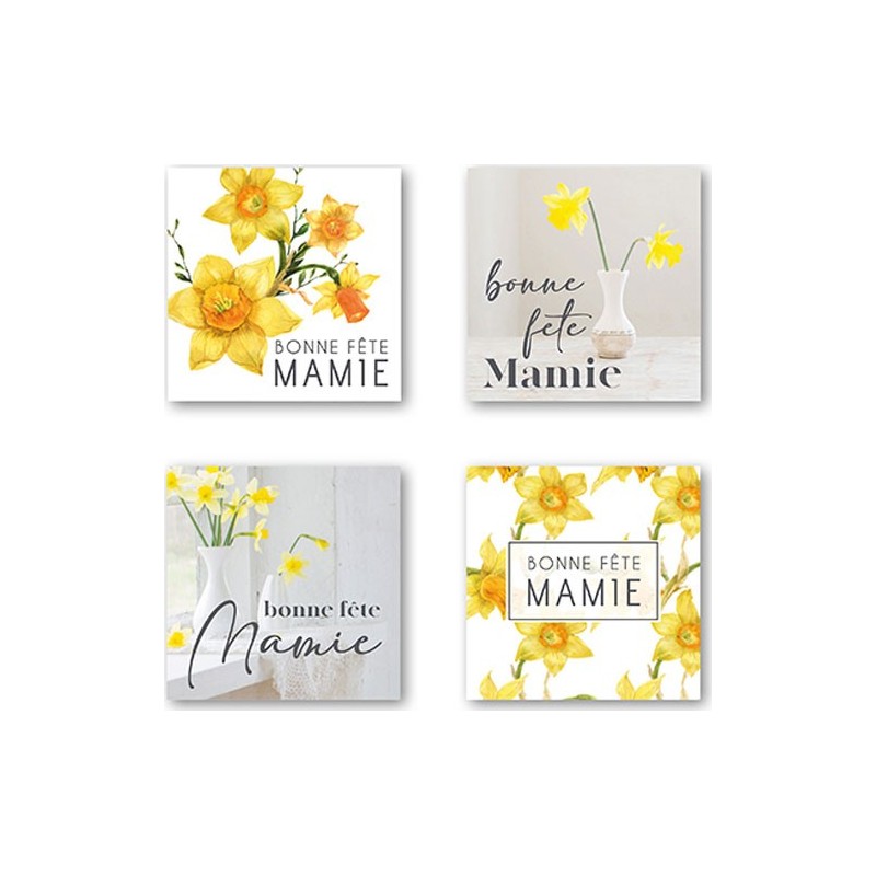 ETIQUETTES BONNE FETE MAMIE 4 MOTIFS D35MM BOITE DE 500