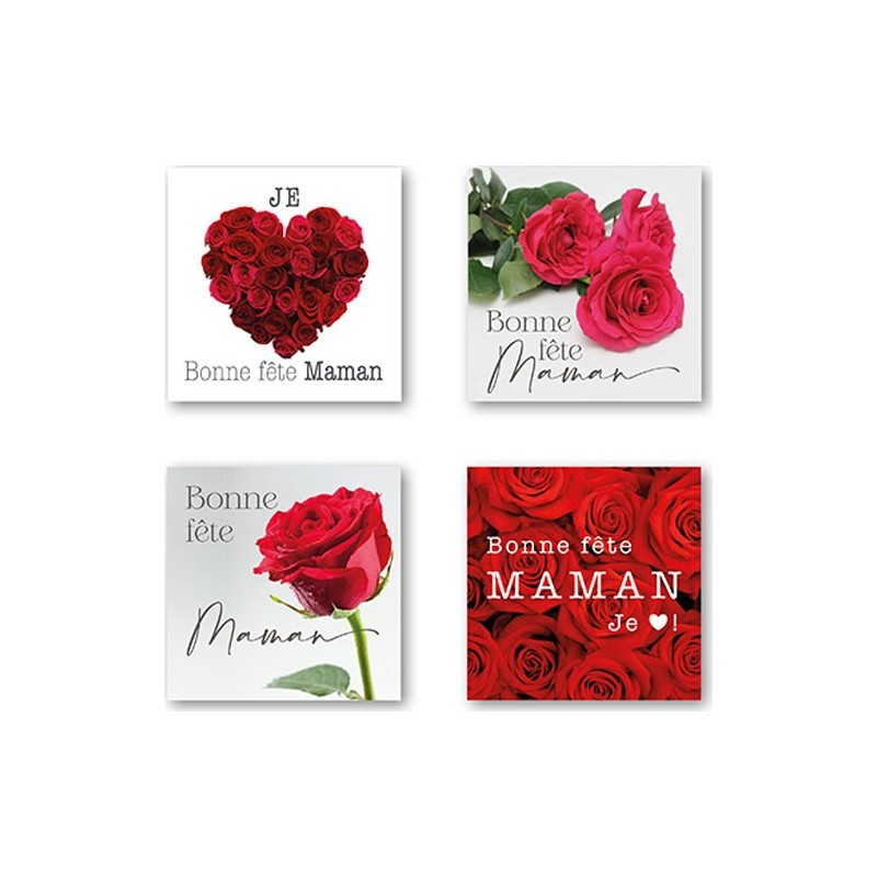 ETIQUETTES BONNE FETE MAMAN 4 MOTIFS D35MM BOITE DE 500