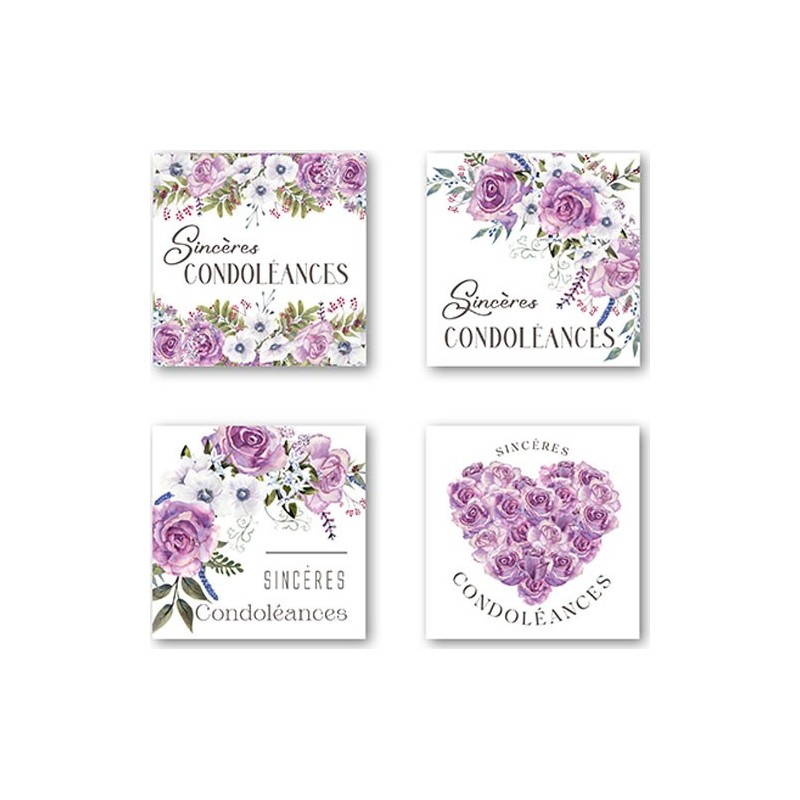 ETIQUETTES CONDOLEANCES 4 MOTIFS D35MM BOITE DE 500
