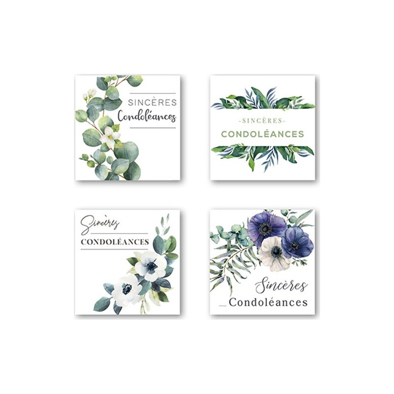 ETIQUETTES CONDOLEANCES 4 MOTIFS D35MM BOITE DE 500