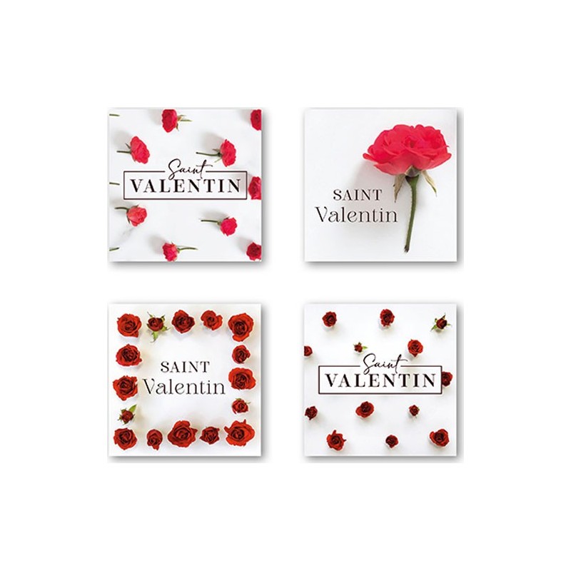 ETIQUETTES SAINT VALENTIN 4 MOTIFS D35MM BOITE DE 500