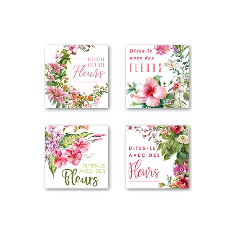ETIQUETTES DITES LE AVEC DES FLEURS 4 MOTIFS D35MM BOITE DE 500