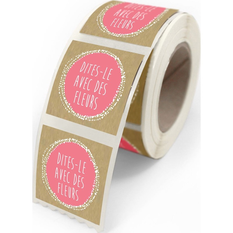 ETIQUETTES NATURE DITES LE AVEC DES FLEURS 40X35 MM BOITE DE 500