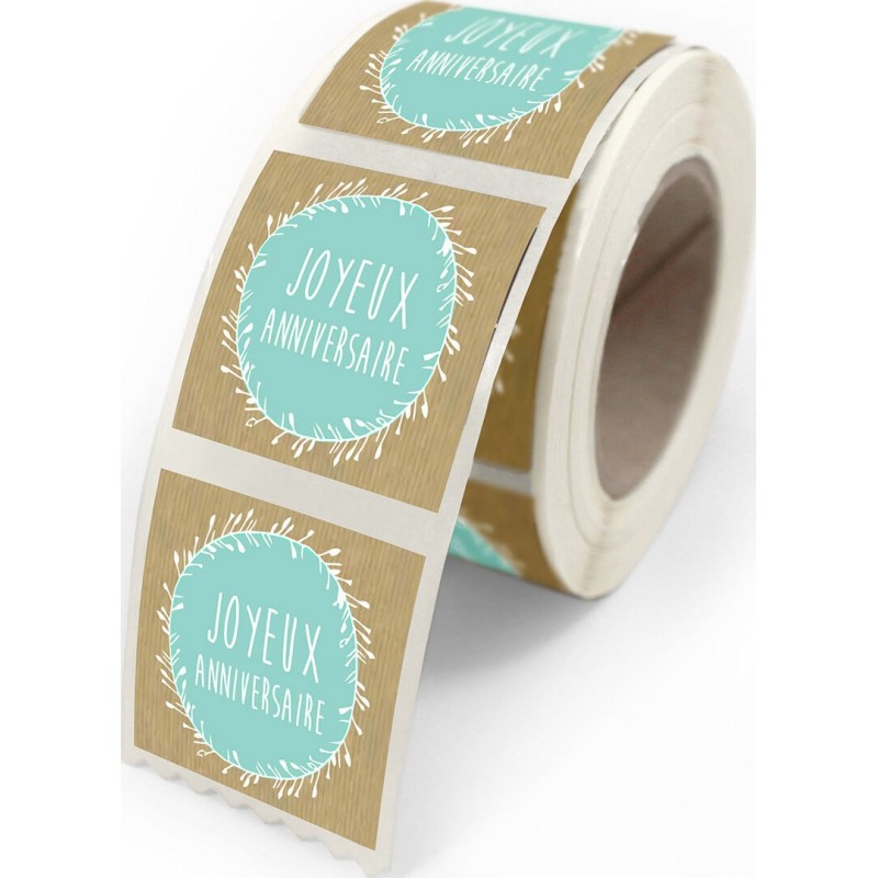 ETIQUETTES NATURE JOYEUX ANNIVERSAIRE 40X35 MM BOITE DE 500