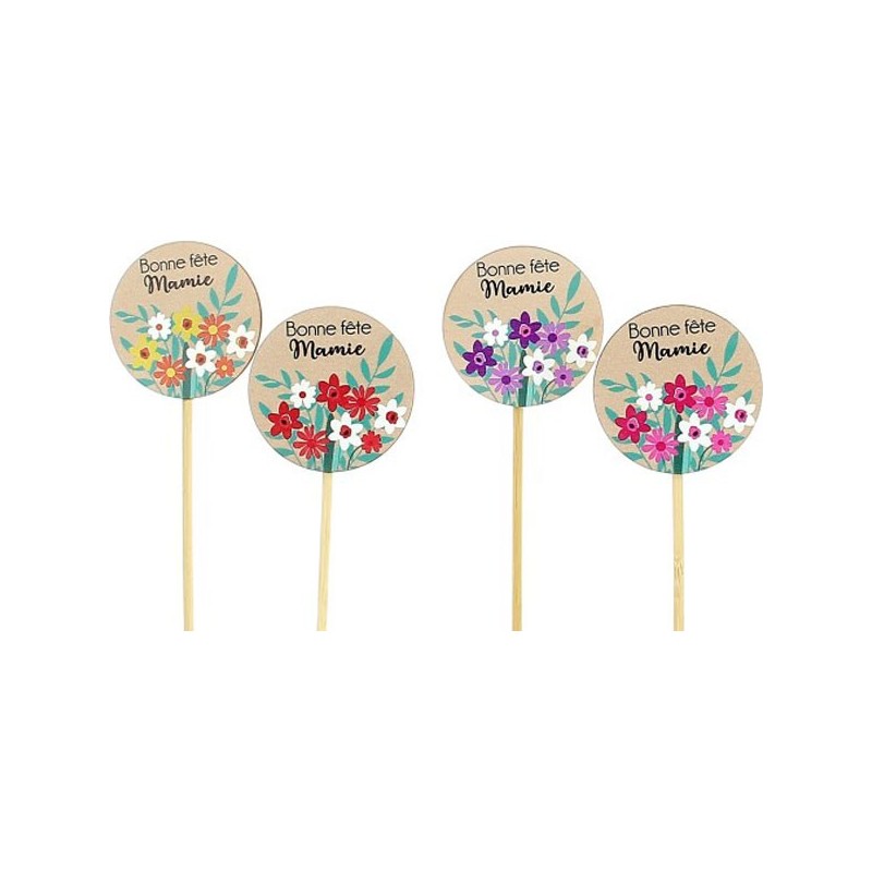 PIQUE "BONNE FETE MAMIE" ASST 4 D6 H15CM