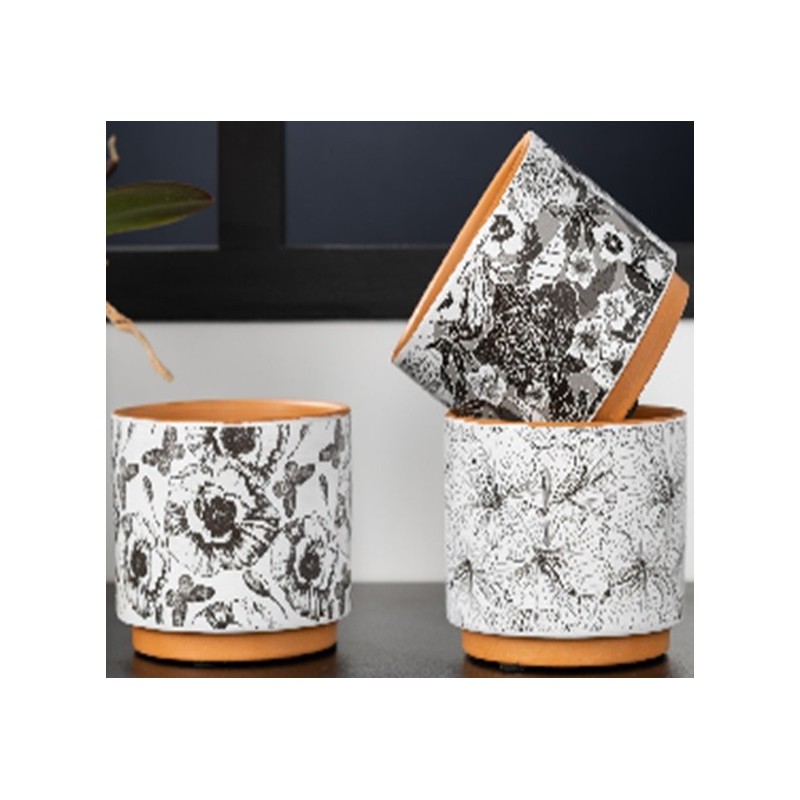 C.POT ASST 3 DESIGNS BLANC&NOIR D12.5 H11CM