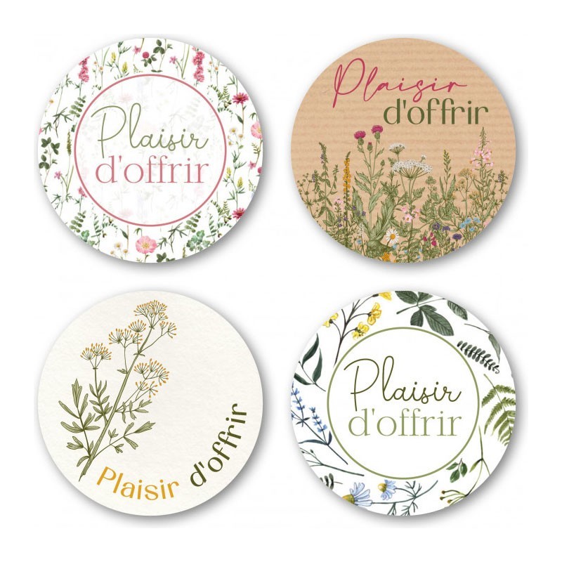 ETIQUETTES PLAISIR D'OFFRIR 4 MOTIFS D35MM BOITE DE 500