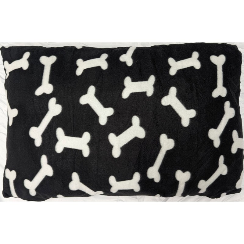 COUSSIN POLAIRE 90 x 60 x 10cm NOIR AVEC OS BLANC
