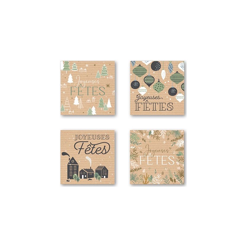 ETIQUETTES JOYEUSES FETES 4 MOTIFS D35MM BOITE DE 500