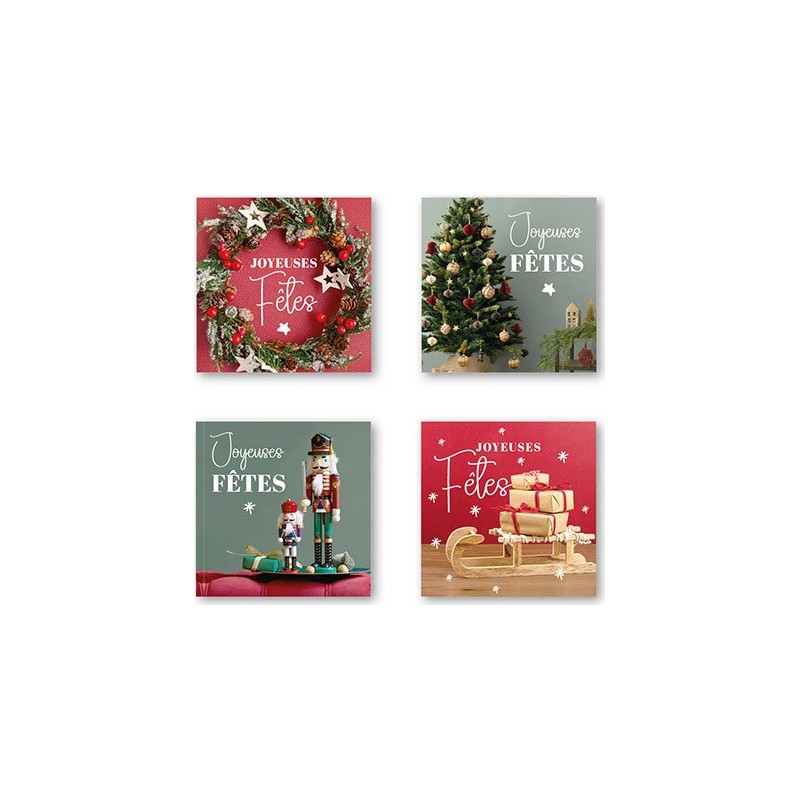 ETIQUETTES JOYEUSES FETES 4 MOTIFS D35MM BOITE DE 500