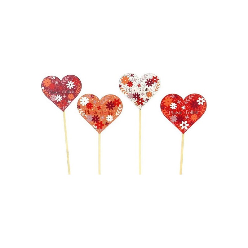 PIQUE COEUR PLAISIR DOFFRIR ASST COULEURS 6.5*7.5 H26CM