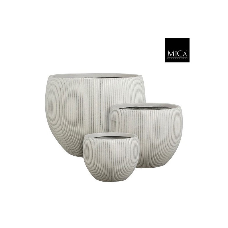 NUOVO POT ROND BLANC CASSE SET DE 3 ANTIQUE WASH - H38XD50CM