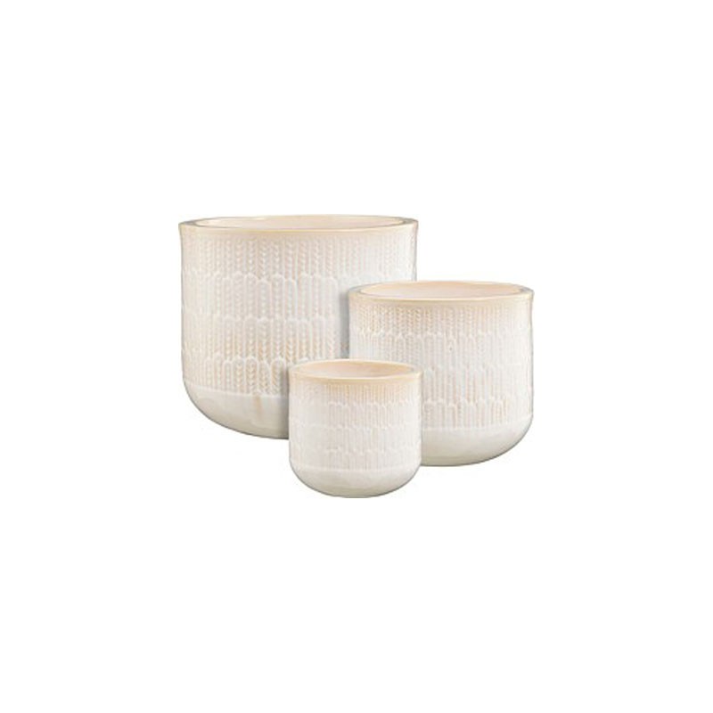 ORAN POT ROND BLANC CASSE SET DE 3