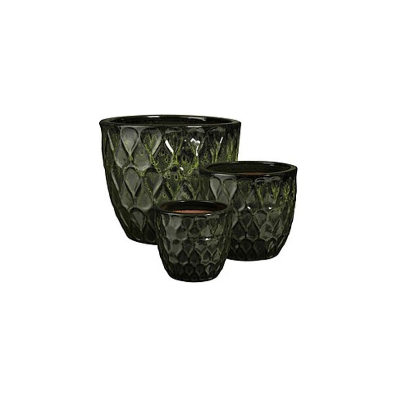 NEVIS POT ROND VERT FONCE SET DE 3