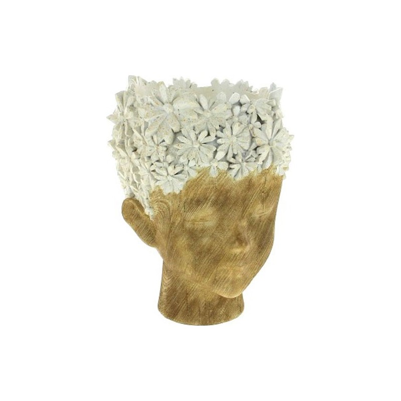C.POT VISAGE REBORD FLEURS BLANC 19.2*21 H25.5CM