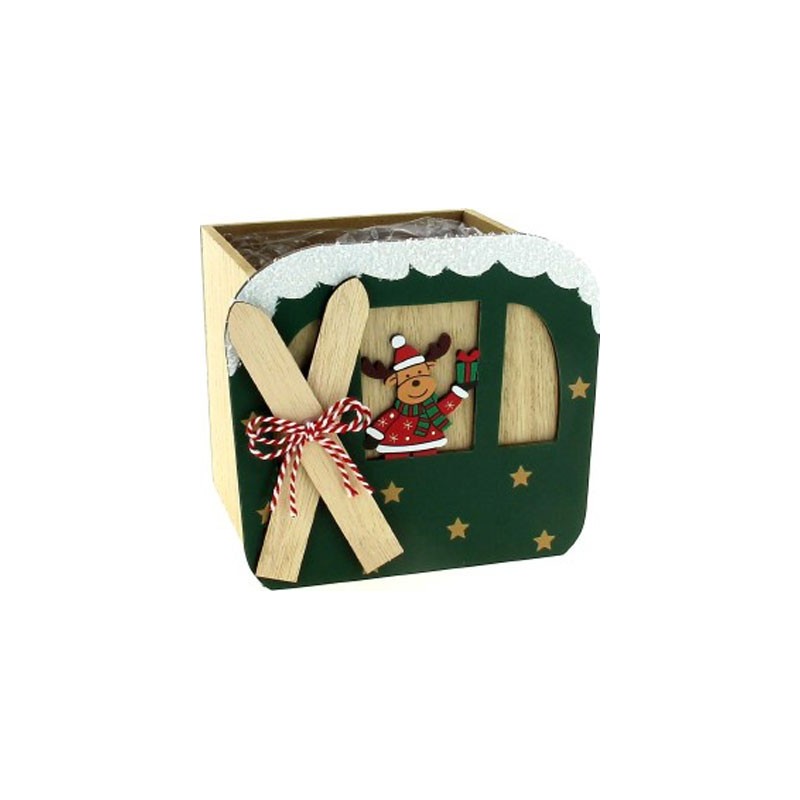 CARRE BOIS SKI RENNE VERT 13 13 H12.5CM