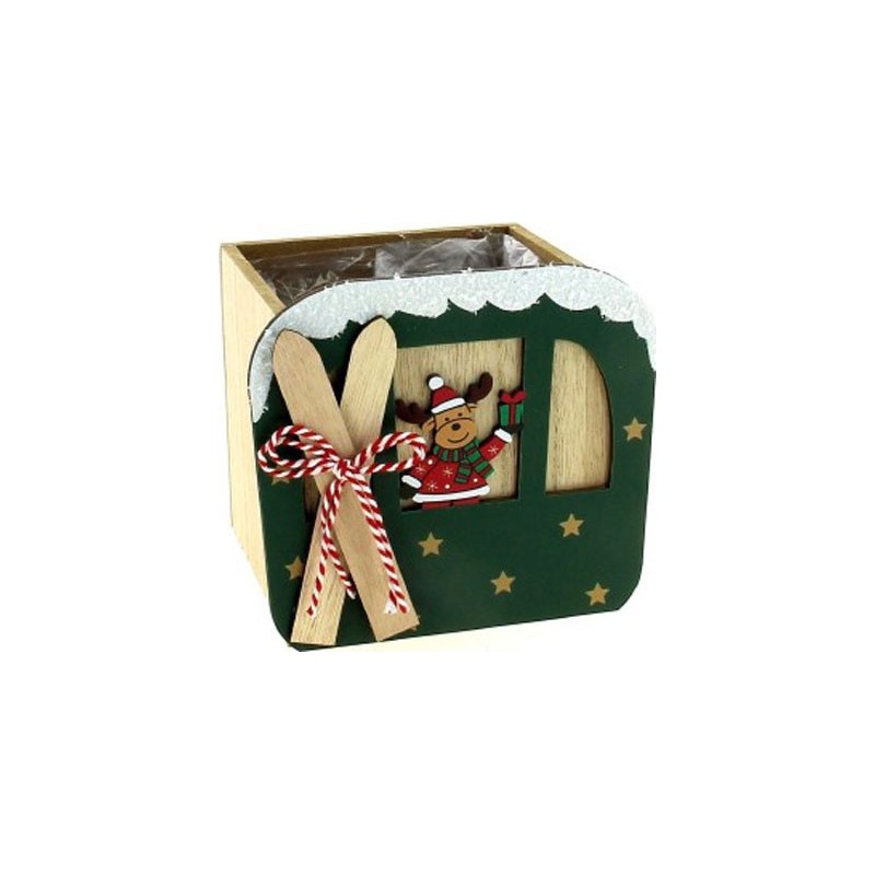 CARRE BOIS SKI RENNE VERT 11 11 H10.5CM