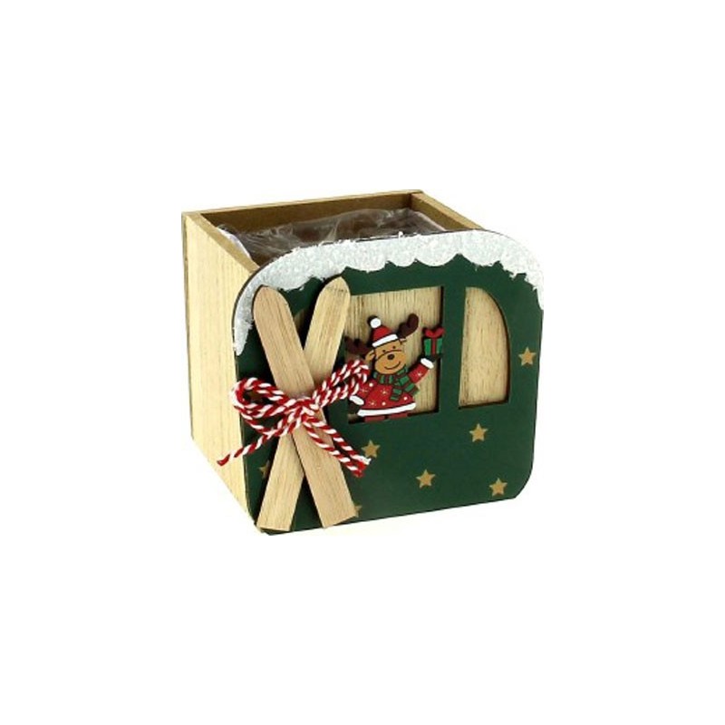 CARRE BOIS SKI RENNE VERT 9*9 H9CM