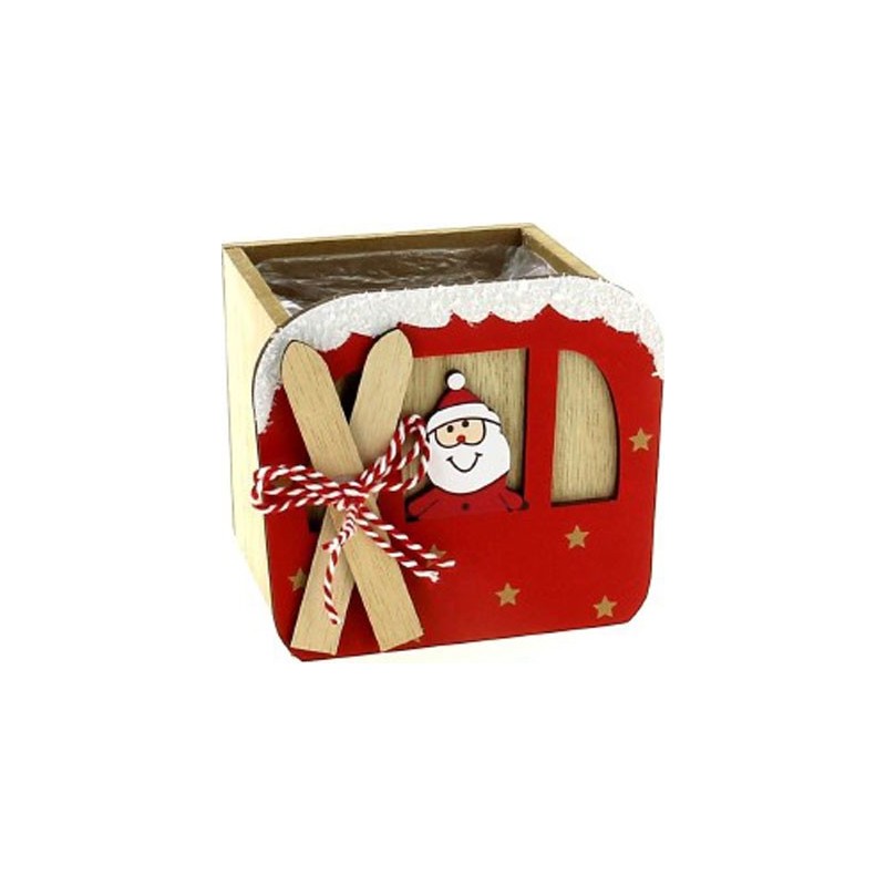 CARRE BOIS SKI PERE NOEL ROUGE 9*9 H9CM