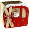 CARRE BOIS SKI PERE NOEL ROUGE 11*11 H10.5CM