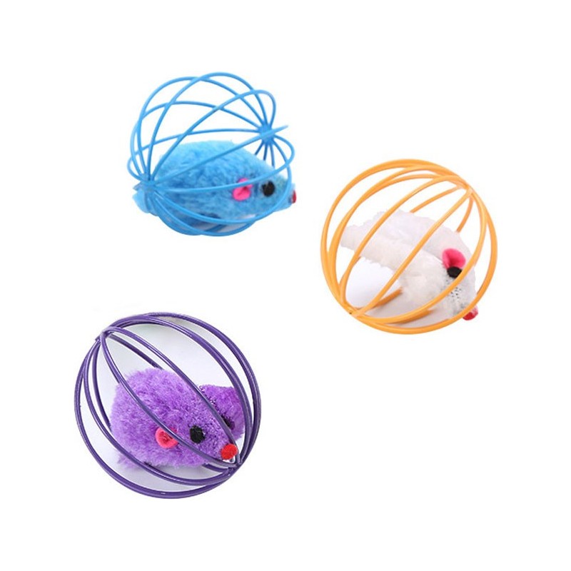 JOUET CHAT SOURIS EN CAGE 6 CM