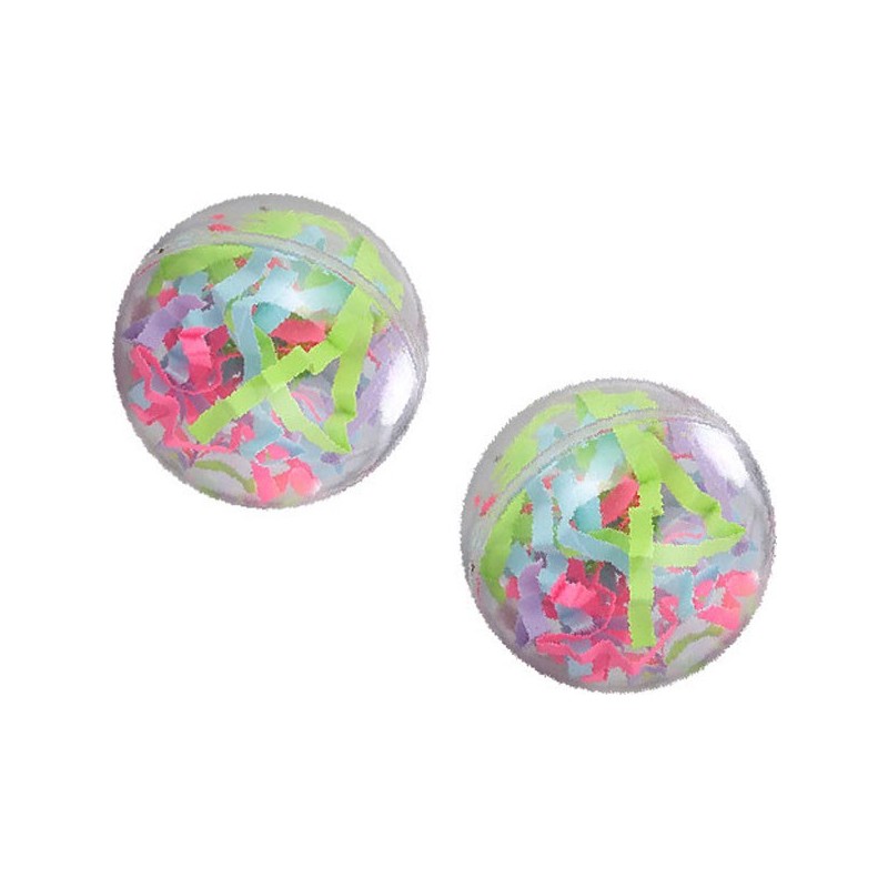 JOUET CHAT / 2 BALLES TRANSPARENTES AVEC PAPIER 