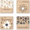 ETIQUETTE ANNIVERSAIRE 4 MOTIFS 35X35 MM - BOITE DE 500