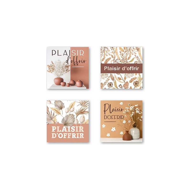 ETIQUETTE PLAISIR D'OFFRIR 4 MOTIFS 35X35 MM - BOITE DE 500
