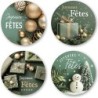 ETIQUETTE JOYEUSES FÊTES VERT 4 MOTIFS - Ø40 MM - BOITE DE 500