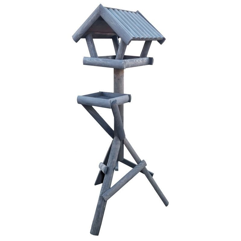 MAISON D'HIVER SUR PIED AVEC TABLE D'ALIMENTATION TOIT À NERVURES 18X18 GRIS/GRIS