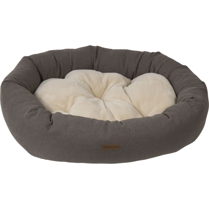 AB PANIER OVALE + COUSSIN EN PELUCHE MARRON -S 80X62X20CM