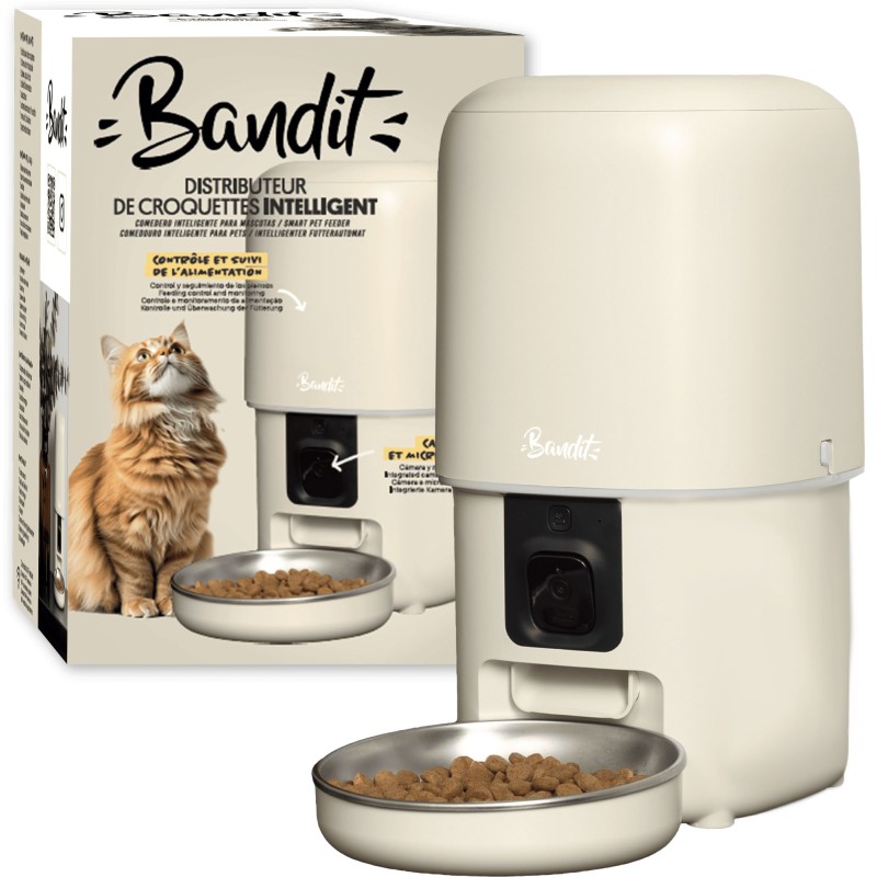 DISTRIBUTEUR DE CROQUETTES CONNECTÉ CRÈME - 4 L