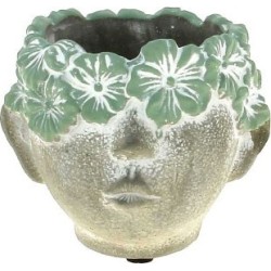 VISAGE FLEURS VERT - D12 H10CM