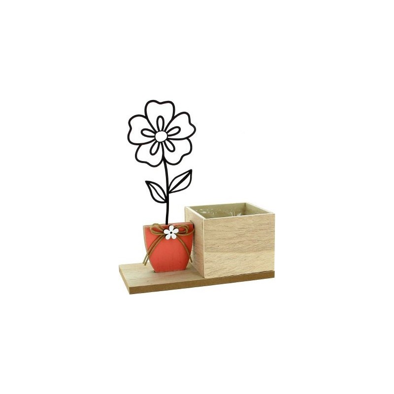 DECO BOIS FLEUR ROSE - 18.6*9.3 H22.5CM