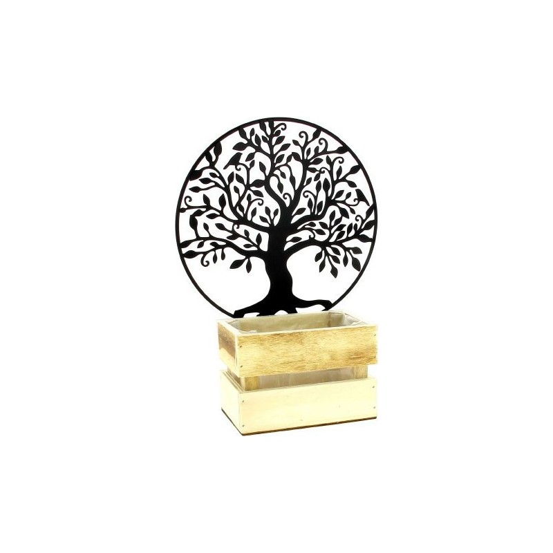 DECO BOIS ARBRE DE VIE METAL NOIR - BOIS:13*8 H9CM METAL:D20