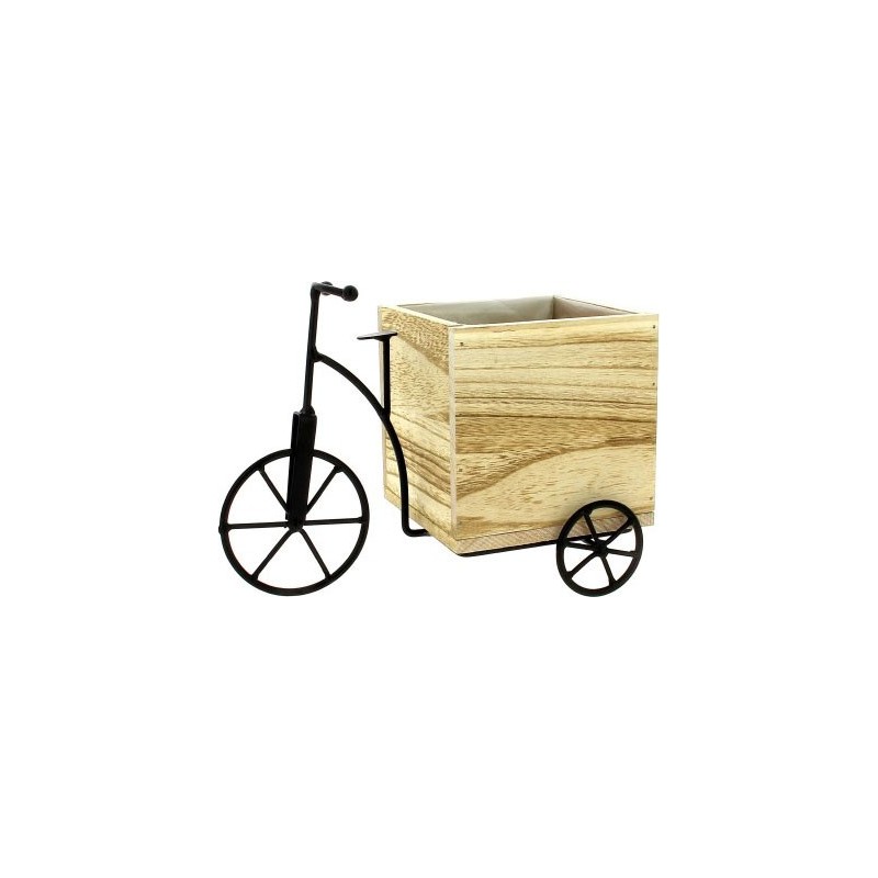 TRICYCLE BOIS NATUREL METAL NOIR - L22 BOIS:12*12H12CM