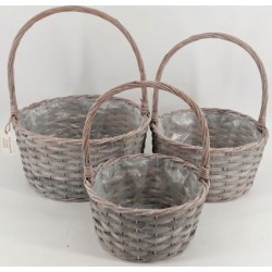 S/3 ROUND WILLOW + WOOD...
