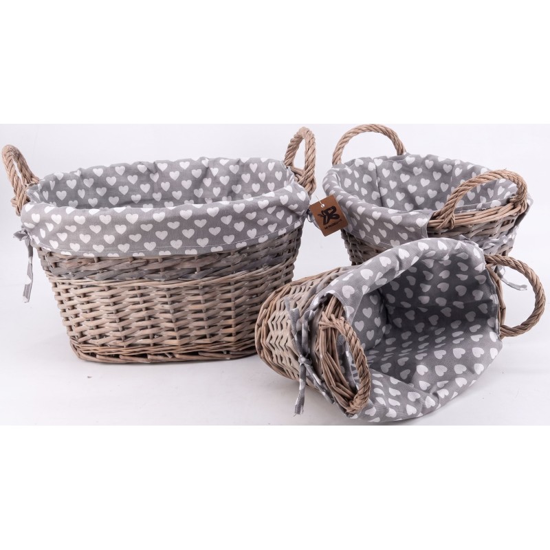 S/3 OVAL WILLOW + GRASS HANDLE BASKET