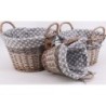 S/3 ROUND WILLOW + GRASS HANDLE BASKET