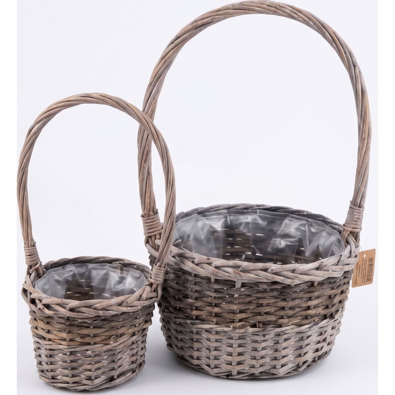 S/2 ROUND WILLOW + GRASS HANDLE BASKET