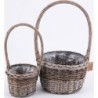 S/2 ROUND WILLOW + GRASS HANDLE BASKET